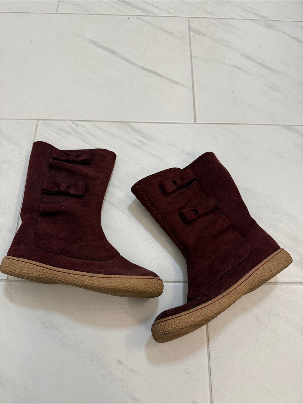 Livie & Luca Burgundy Suede Bow-Accent Kids Boots